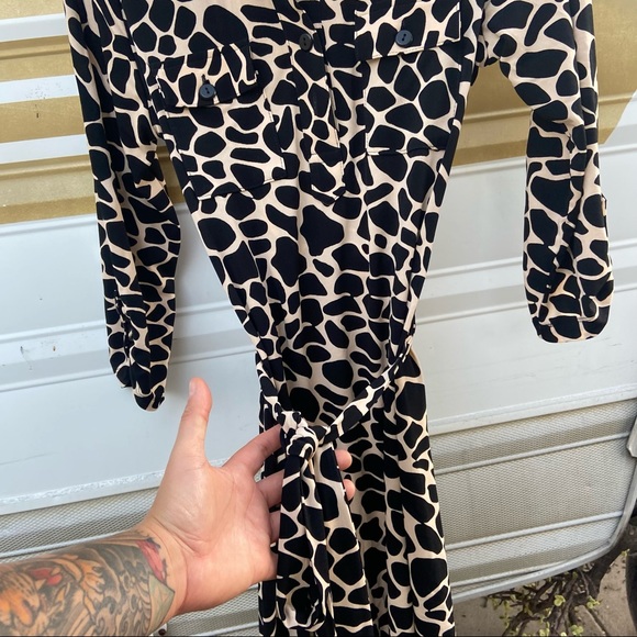 San Tropez Long Sleeve dress animal print cheetah leopard button up collared - Picture 2 of 11